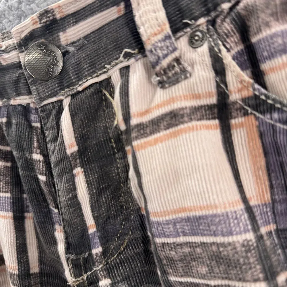 Free‎ People Jeans Women 26 Gray Corduroy Straight Plaid Mini Cords Cotton Retro